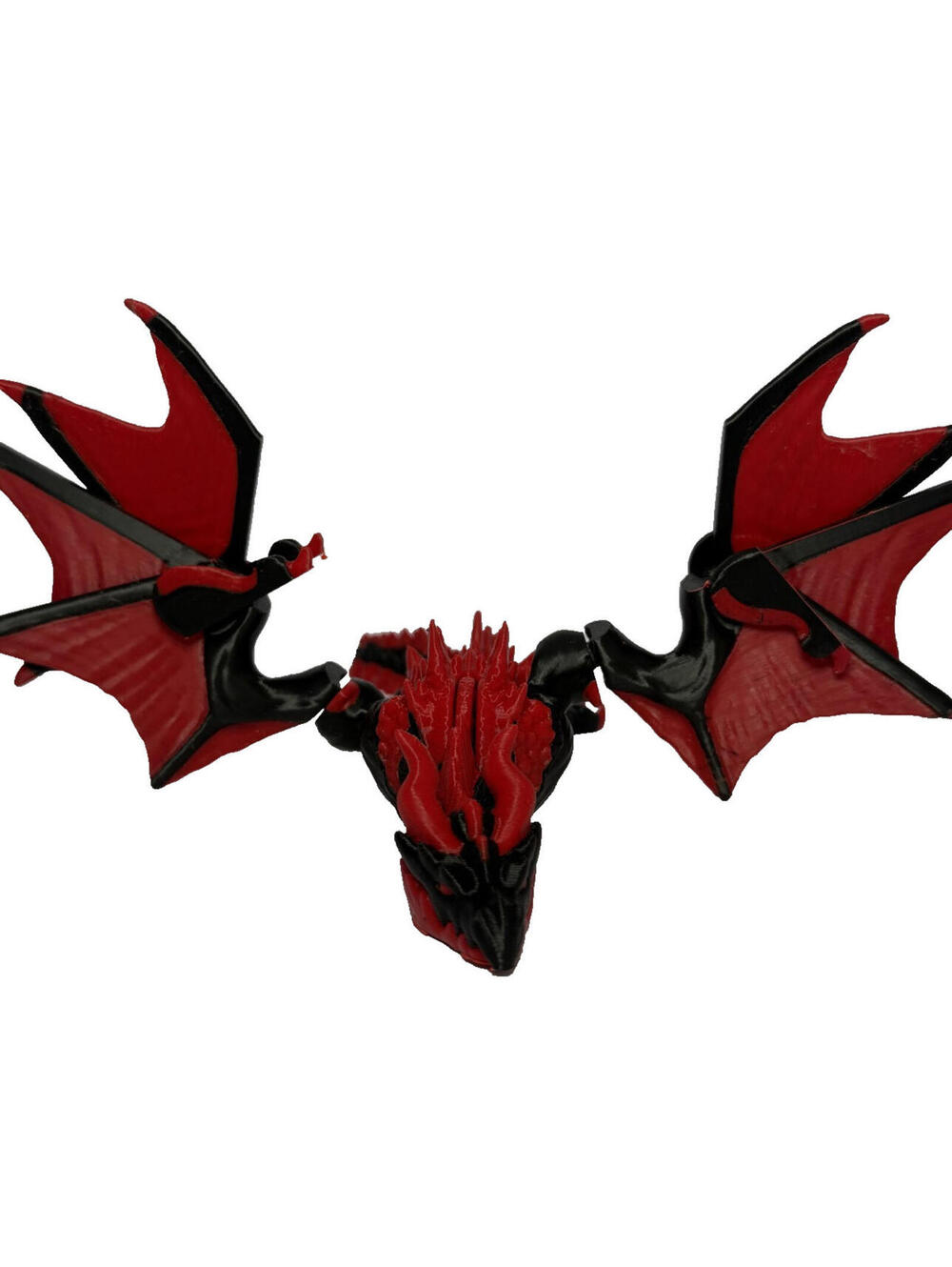 3D Printed Winged Dragon -PLA- Black and Red - 12 inches Long - Articulated